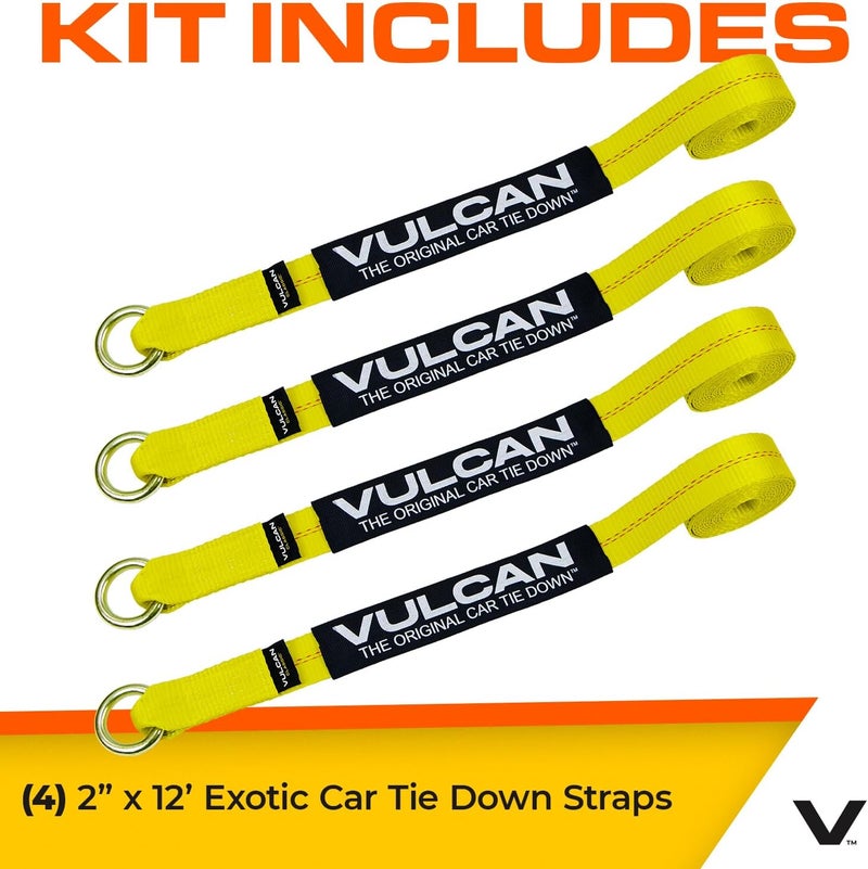 VULCAN Loop Exotic Car Tie Down Straps - 2 Inch x 12 Foot - Classic Yellow - Set of Four - Image 3
