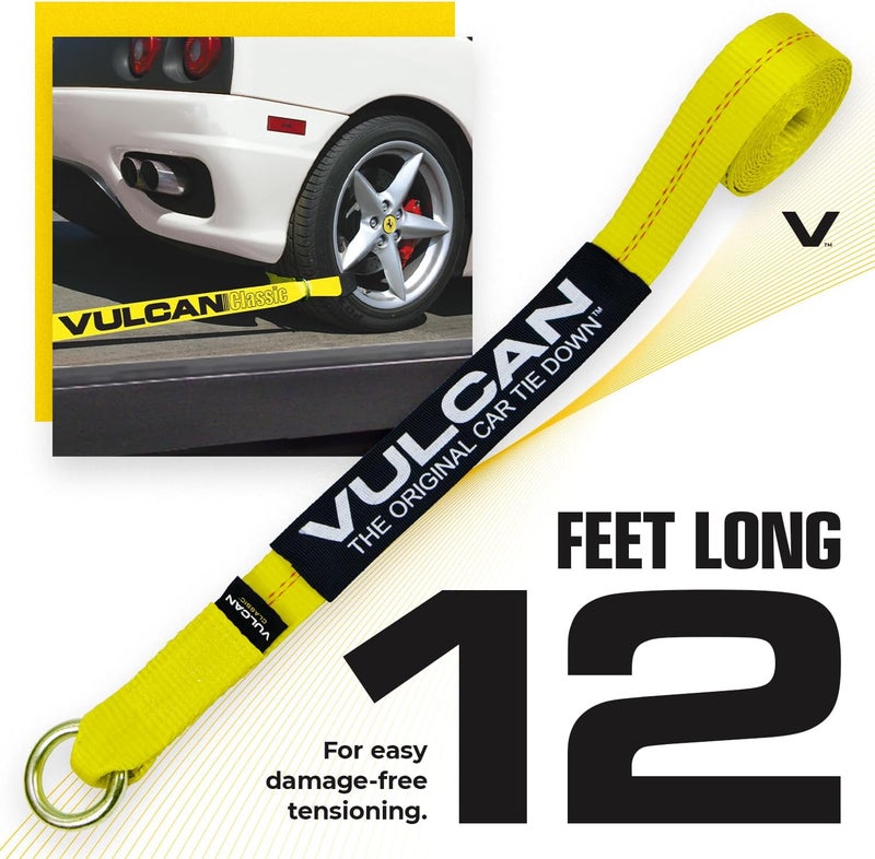 VULCAN Loop Exotic Car Tie Down Straps - 2 Inch x 12 Foot - Classic Yellow - Set of Four - Image 5
