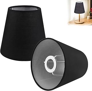 FERCAISH FERCAISH 2pcs Small Lamp Shade Linen Fabric Clip On Bulb Lampshade Barrel Cloth Lamp Cover Replacement Black Linen  - Image 1