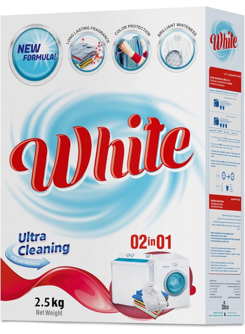 WHITE Detergent Powder 2.5KG – 2IN1 Laundry Washing Powder Deep Clean Stain Remover Fresh Clothes