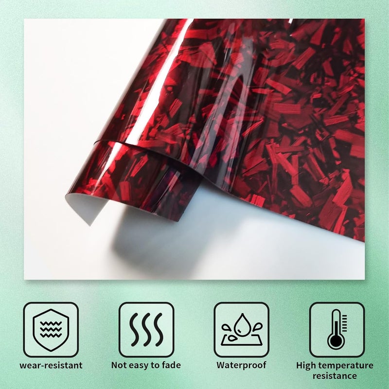BLAKAYA Compatible with 11.8" x 4" Bowtie Emblem Wrap Kit for Chevy Logo Overlay Vinyl Wrap with Spatula and Cutter 3 Pcs Red Forged Carbon Fiber - Image 5