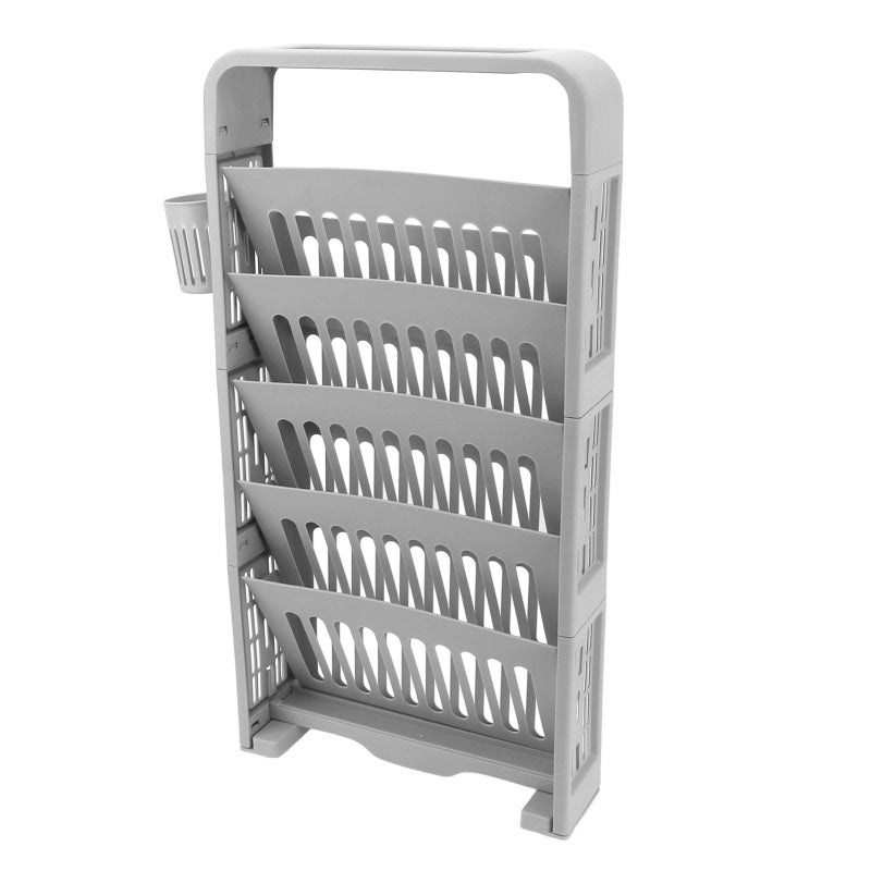 Classroom Bookshelf: 6 Tier Grey Large Capacity - Sturdy PP ABS Material With Rollers And Cup Holder Deskside Storage Rack for Student Classroom Organization - Image 5