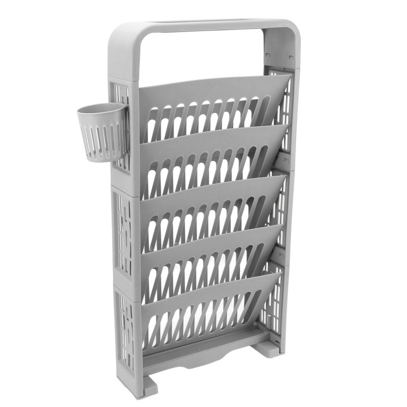 Classroom Bookshelf: 6 Tier Grey Large Capacity - Sturdy PP ABS Material With Rollers And Cup Holder Deskside Storage Rack for Student Classroom Organization - Image 4