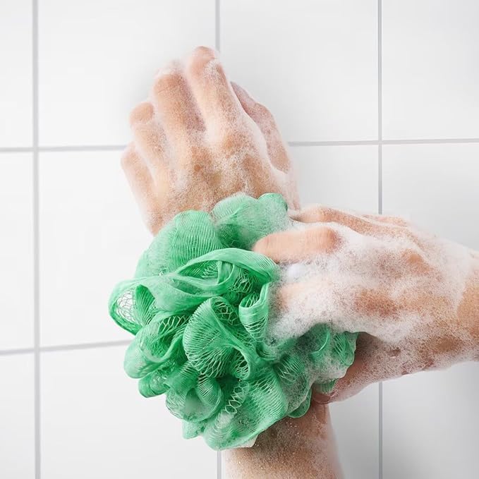 Body Puff, Set of 3, Orange/Green/White, Bath Sponge - Image 5