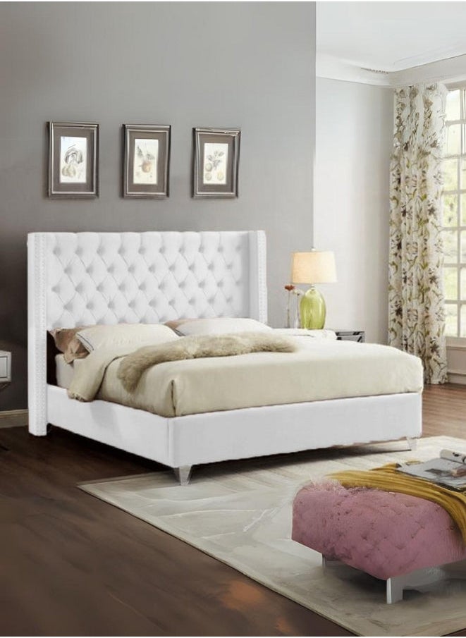 Bed and Mattress Zone Mariah Queen Tufted Upholstered Bed 200x180 King Size White Color 
