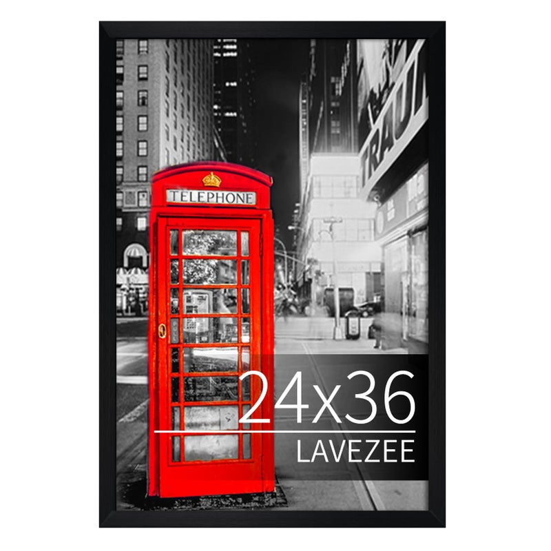Lavezee 24x36 Poster Frame Black Display 24 x 36 Inch Photo Picture Frame for Wall Pack of 1