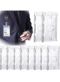 KASTWAVE Vertical ID Card Badge Holder, 10 Pieces Hard Plastic Card Holder Frosted Clear Credit Card Protector Thumb Slot Badge Holder Heavy Duty ID Badge Holder  - Image 1