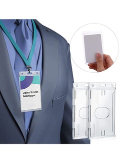 KASTWAVE Vertical ID Card Badge Holder, 10 Pieces Hard Plastic Card Holder Frosted Clear Credit Card Protector Thumb Slot Badge Holder Heavy Duty ID Badge Holder  - Image 2