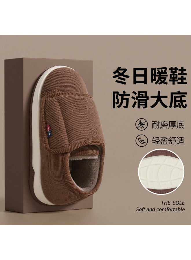 Warm Cotton Shoes For The Elderly, Women's Autumn And Winter Outer Wear, Indoor Home, Non-slip, Wear-resistant, Heel-covering, Velvet Thick-soled Men's Cotton Slippers