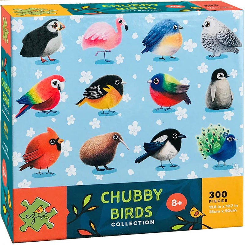 PUZZLE EZ Birds Puzzles 300 Piece for Kids and Adults Large Pieces Cute Chubby Snow Owl Penguin Peacock Jigsaw Puzzle for Bird Lovers - Image 1