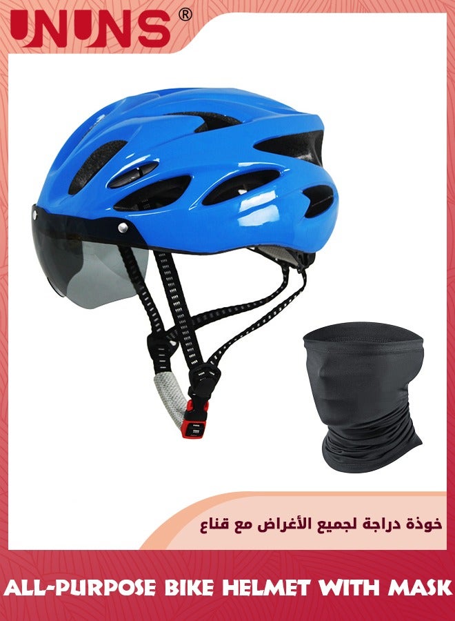 UNUNS Adults Bike Helmet And Cycling Mask,Detachable Magnetic Goggle Visor Bicycle Helmet,Road Mountain Cycling Helmet For Men Women,All-Purpose Helmets,Adjustable Size 56-60cm,Cycling Accessories,Blue - Image 1