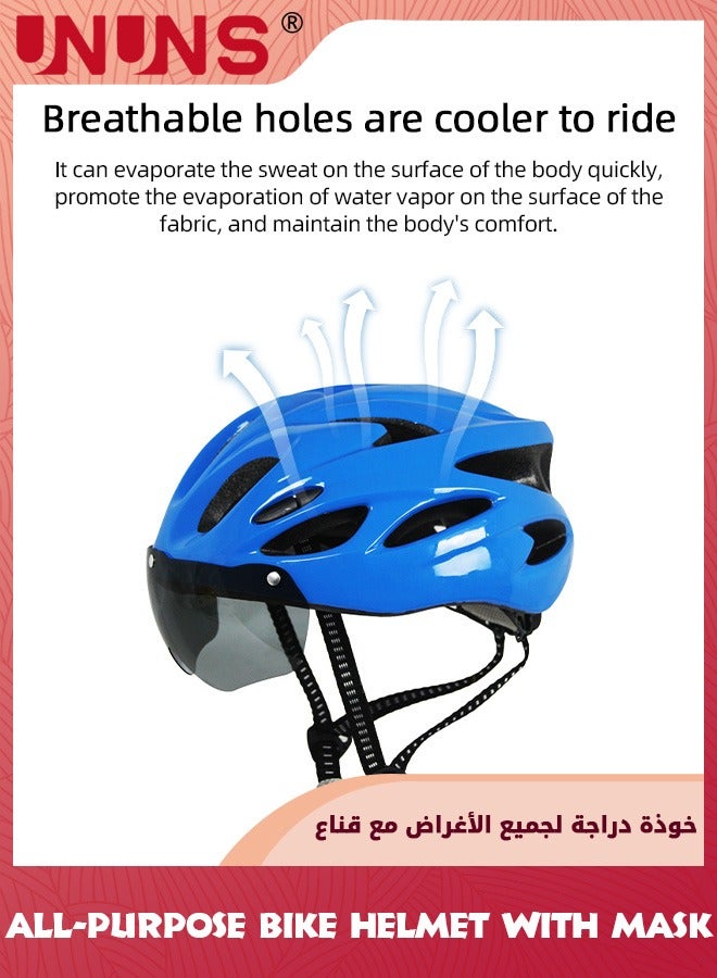 UNUNS Adults Bike Helmet And Cycling Mask,Detachable Magnetic Goggle Visor Bicycle Helmet,Road Mountain Cycling Helmet For Men Women,All-Purpose Helmets,Adjustable Size 56-60cm,Cycling Accessories,Blue - Image 3