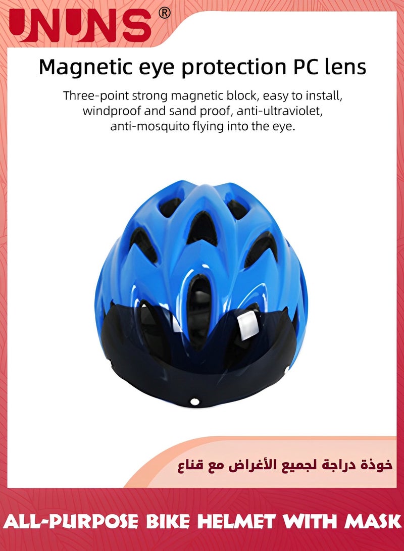 UNUNS Adults Bike Helmet And Cycling Mask,Detachable Magnetic Goggle Visor Bicycle Helmet,Road Mountain Cycling Helmet For Men Women,All-Purpose Helmets,Adjustable Size 56-60cm,Cycling Accessories,Blue - Image 4