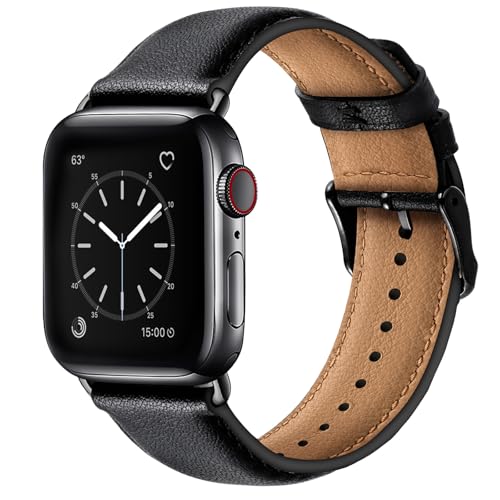 SUNFWR Leather Bands Compatible with Apple Watch Band 42mm(Series 3 2 1) 44mm 45mm 46mm 49mm for Men Women, Top Grain Genuine Leather Replacement Strap for iWatch Ultra 3 2 1, SE3 2 1, Series 11 10 9 8 7 6 5 4 3 2 1 - Image 1