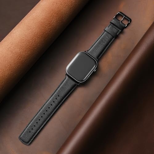 SUNFWR Leather Bands Compatible with Apple Watch Band 42mm(Series 3 2 1) 44mm 45mm 46mm 49mm for Men Women, Top Grain Genuine Leather Replacement Strap for iWatch Ultra 3 2 1, SE3 2 1, Series 11 10 9 8 7 6 5 4 3 2 1 - Image 2