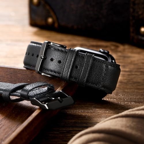 SUNFWR Leather Bands Compatible with Apple Watch Band 42mm(Series 3 2 1) 44mm 45mm 46mm 49mm for Men Women, Top Grain Genuine Leather Replacement Strap for iWatch Ultra 3 2 1, SE3 2 1, Series 11 10 9 8 7 6 5 4 3 2 1 - Image 3