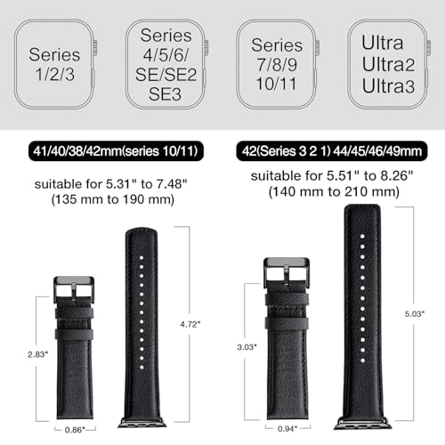 SUNFWR Leather Bands Compatible with Apple Watch Band 42mm(Series 3 2 1) 44mm 45mm 46mm 49mm for Men Women, Top Grain Genuine Leather Replacement Strap for iWatch Ultra 3 2 1, SE3 2 1, Series 11 10 9 8 7 6 5 4 3 2 1 - Image 5
