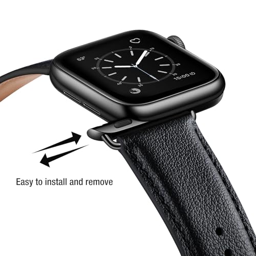 SUNFWR Leather Bands Compatible with Apple Watch Band 42mm(Series 3 2 1) 44mm 45mm 46mm 49mm for Men Women, Top Grain Genuine Leather Replacement Strap for iWatch Ultra 3 2 1, SE3 2 1, Series 11 10 9 8 7 6 5 4 3 2 1 - Image 4