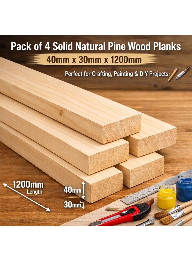 عبوة من 4 ألواح خشب صنوبر طبيعي صلب مقاس 40 × 30 × 1200 مم | خشب سوفت وود للأشغال اليدوية والرسم ومشاريع DIY