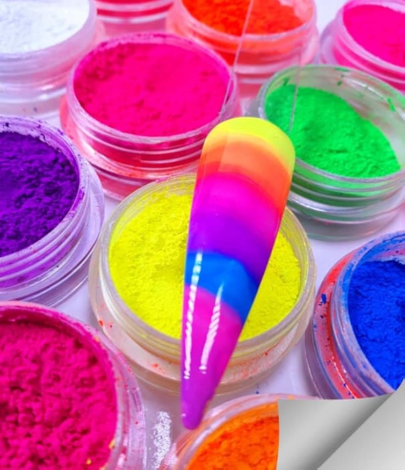 6 Pcs Pigment Neon Powder Colorful Fluorescent Pigments Powder,Ultrafine Luminous Nail Art (Pack of 6)