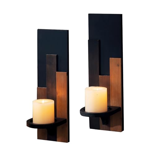 AimtoHome Wood Rustic Candle Sconces, Set of 2 Wall-Mounted Pillar Candle Holders, Antique Classical Wooden Candleholder for Farmhouse, Fireplace, Living Room, Bedroom, Rustic Home Decor - Image 1