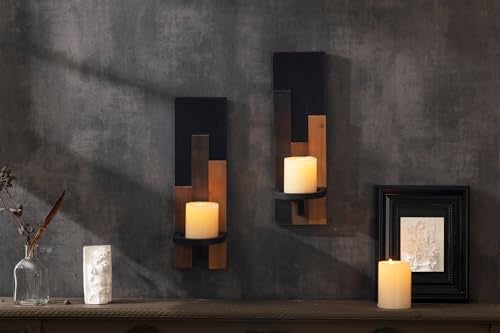 AimtoHome Wood Rustic Candle Sconces, Set of 2 Wall-Mounted Pillar Candle Holders, Antique Classical Wooden Candleholder for Farmhouse, Fireplace, Living Room, Bedroom, Rustic Home Decor - Image 5