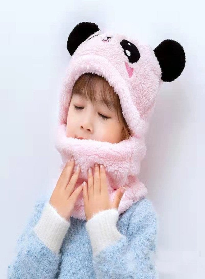 JMP Cute Panda Cartoon Monkey Cap for Girls and Boys (Pack of 1) | Age - 6 Years to 12 Years |Free Size | Plush Wool | Winter Cap | Neck Scarf (Pink Color) - Image 4