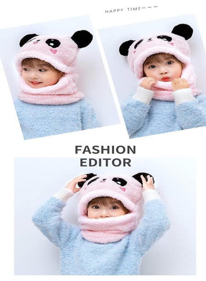 JMP Cute Panda Cartoon Monkey Cap for Girls and Boys (Pack of 1) | Age - 6 Years to 12 Years |Free Size | Plush Wool | Winter Cap | Neck Scarf (Pink Color) - Image 5