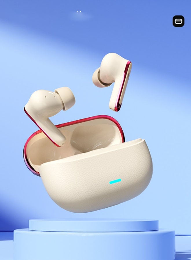 AI-powered, in-ear Bluetooth headphones with simultaneous translation, support for Bluetooth 5.4, intelligent sound effects, multi-language translation, AI-powered clear call function, support for 200+ languages, AAC HiFi sound quality, ANC noise reduction, and up to 8-10 hours of battery life. (Cream + Red) - Image 2
