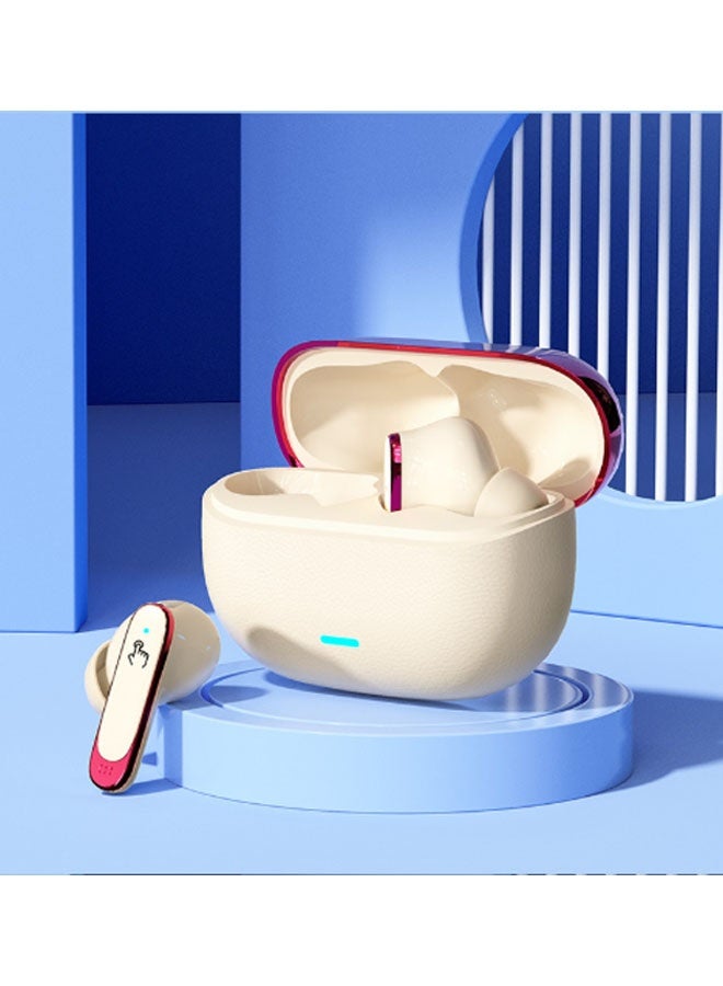 AI-powered, in-ear Bluetooth headphones with simultaneous translation, support for Bluetooth 5.4, intelligent sound effects, multi-language translation, AI-powered clear call function, support for 200+ languages, AAC HiFi sound quality, ANC noise reduction, and up to 8-10 hours of battery life. (Cream + Red) - Image 1