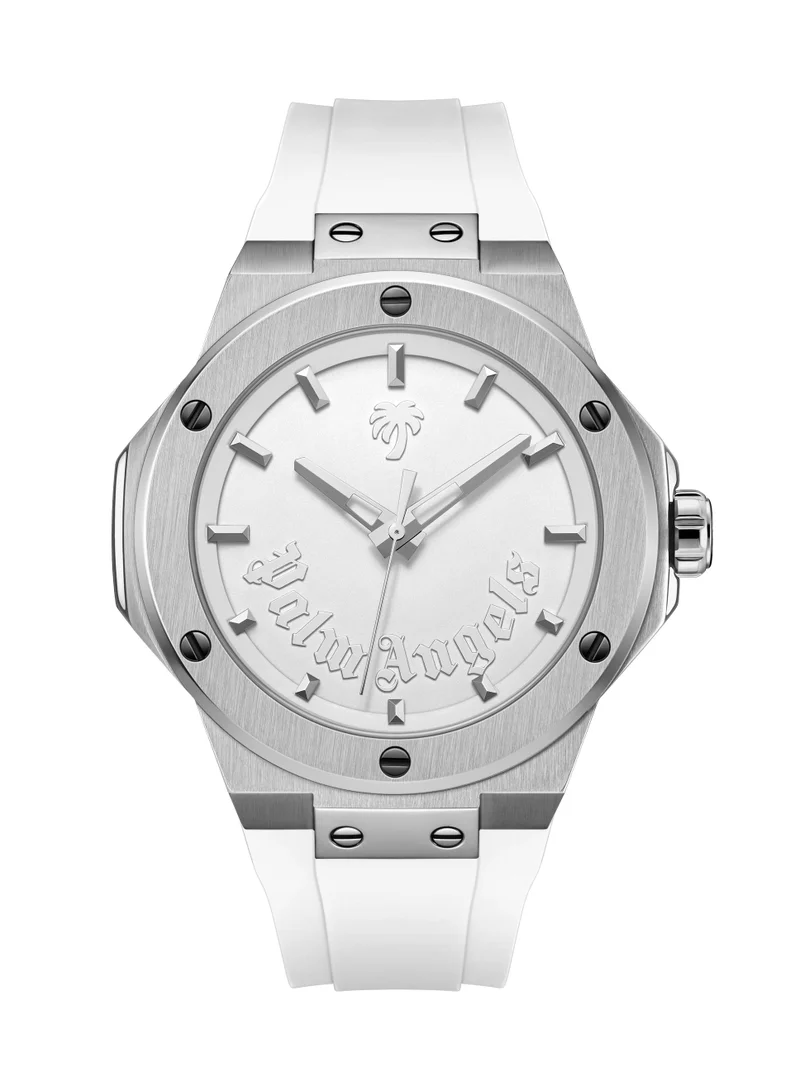 Palm Angels Vello White Dial White Silicone Strap Analog Watch for Men, 44mm