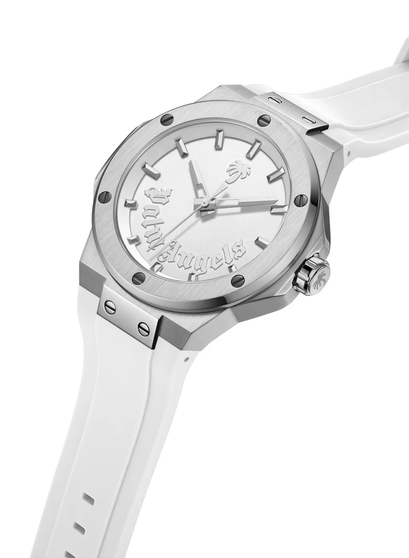 Palm Angels Vello White Dial White Silicone Strap Analog Watch for Men, 44mm