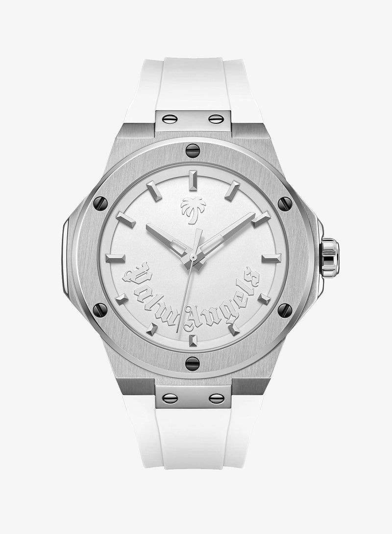 Palm Angels Vello White Dial White Silicone Strap Analog Watch for Men, 44mm - Image 1
