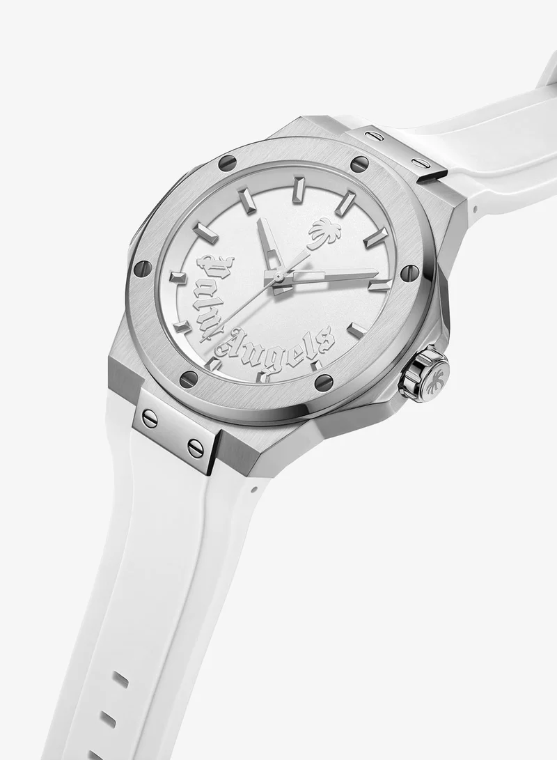 Palm Angels Vello White Dial White Silicone Strap Analog Watch for Men, 44mm