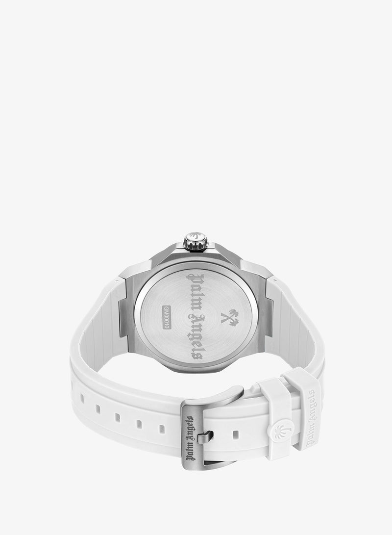 Palm Angels Vello White Dial White Silicone Strap Analog Watch for Men, 44mm - Image 3