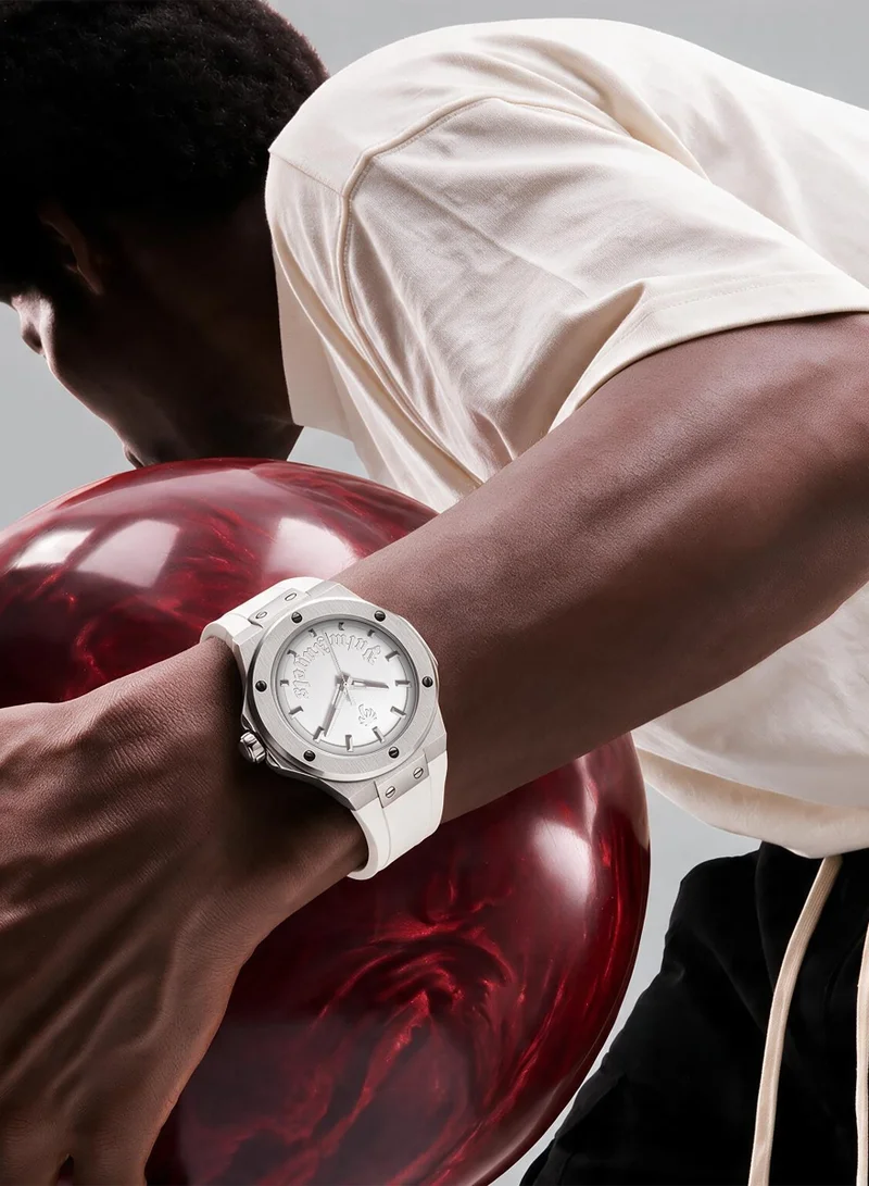 Palm Angels white Vello White Dial White Silicone Strap Analog Watch for Men, 44mm for Men | Best Price UAE