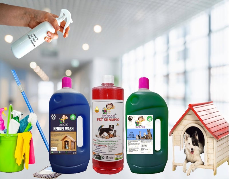 swacch Kennel Wash (Lavender) + Pet Shampoo (Strawberry) I Pet Aqua Odour Remover (Mogra) 1 Litre Combo Pack of 3 Economical Pack I Dog and Cat Friendly - Image 2