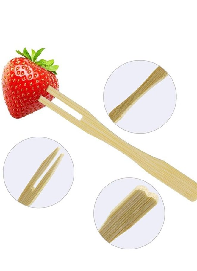 Wooden Fruit Forks Bamboo Fruit Fork Two Prongs Fruit Forks Disposable Cocktail Food Picks 3.5 Inch Blunt End Forks for Party 200 Pcs