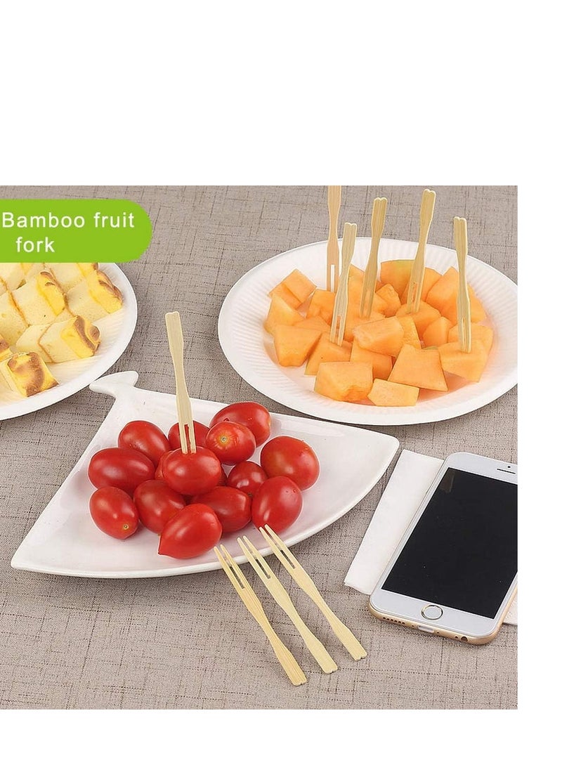 Wooden Fruit Forks Bamboo Fruit Fork Two Prongs Fruit Forks Disposable Cocktail Food Picks 3.5 Inch Blunt End Forks for Party 200 Pcs