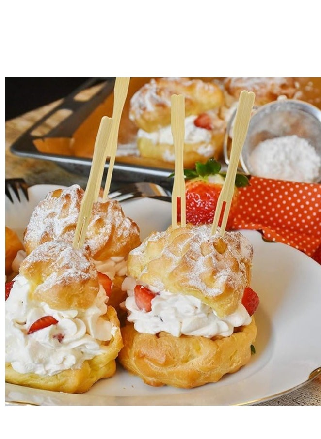 Wooden Fruit Forks Bamboo Fruit Fork Two Prongs Fruit Forks Disposable Cocktail Food Picks 3.5 Inch Blunt End Forks for Party 200 Pcs