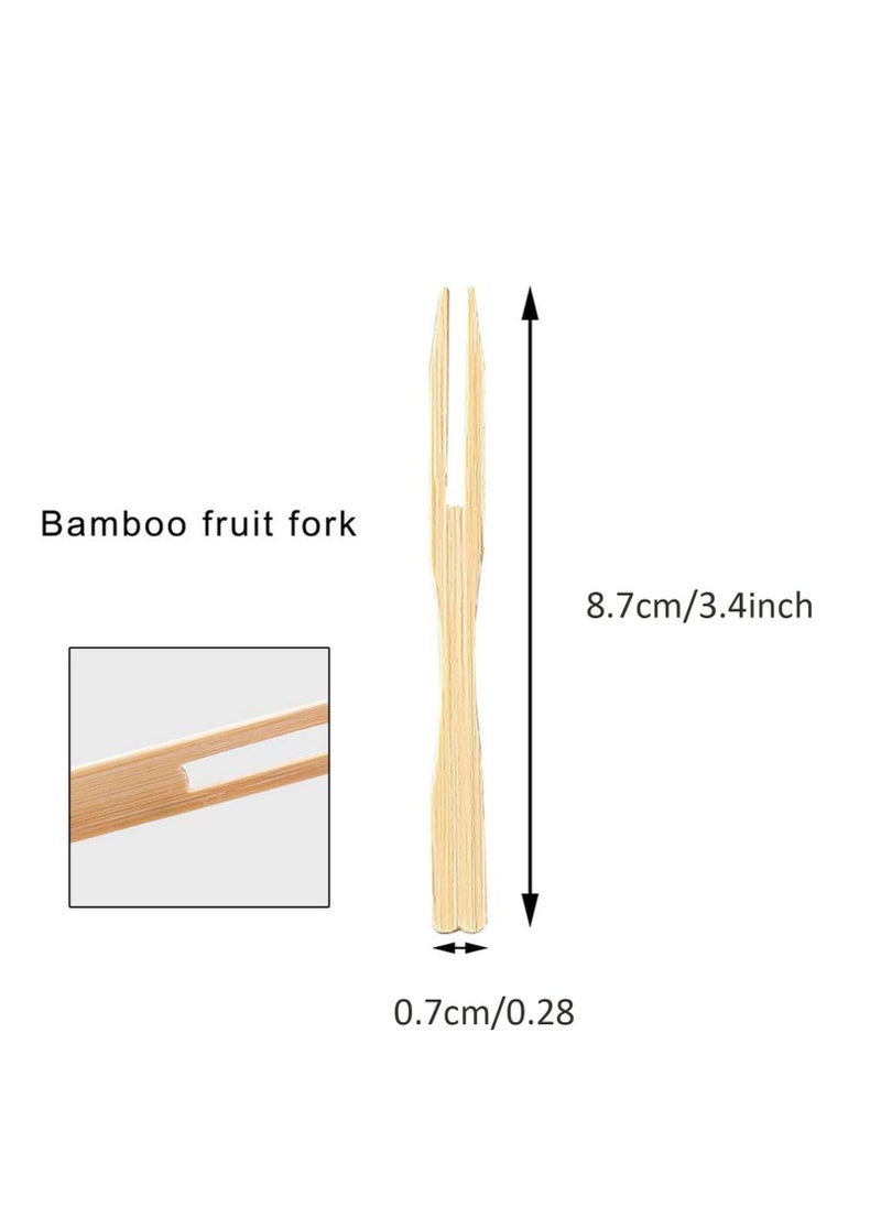 Wooden Fruit Forks Bamboo Fruit Fork Two Prongs Fruit Forks Disposable Cocktail Food Picks 3.5 Inch Blunt End Forks for Party 200 Pcs