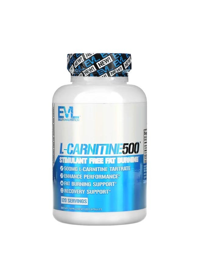 EVLUTION NUTRITION L CARNITINE500 Stimulant Free Fat Burning 120 Capsules  - Image 1