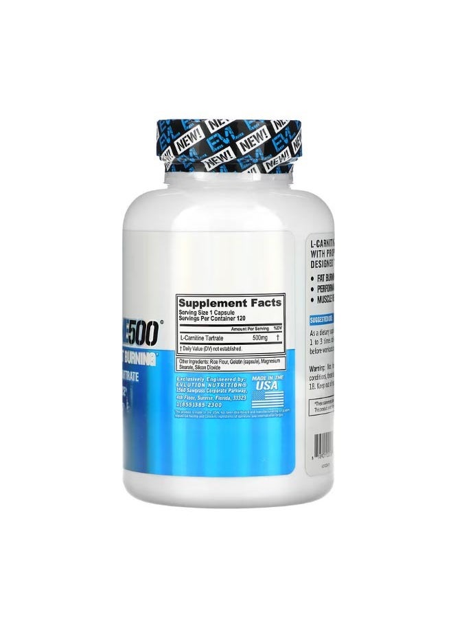 EVLUTION NUTRITION L CARNITINE500 Stimulant Free Fat Burning 120 Capsules  - Image 2