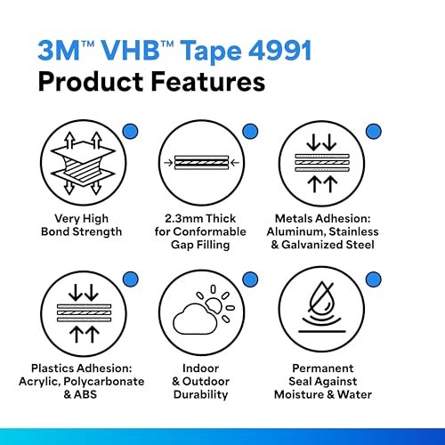 3M VHB Tape 4991, 0.5 in width x 5 yd length (1 Roll) - Image 2
