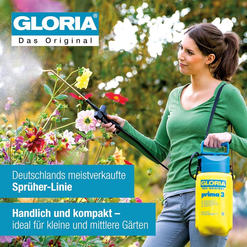 Gloria Prima 3 Pressure Sprayer | Garden Sprayer | 3 Litre Capacity | Adjustable Brass Nozzle | Compact for the Small Garden - Image 2