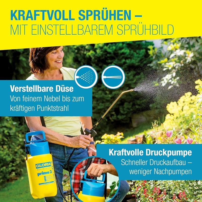 Gloria Prima 3 Pressure Sprayer | Garden Sprayer | 3 Litre Capacity | Adjustable Brass Nozzle | Compact for the Small Garden - Image 5