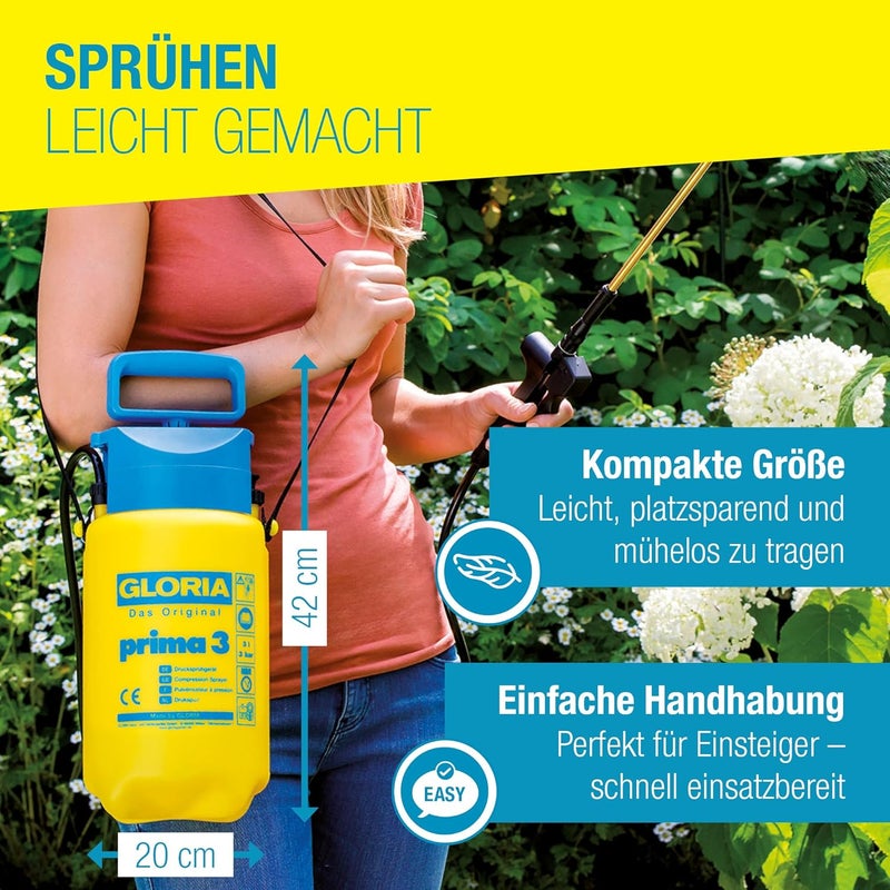 Gloria Prima 3 Pressure Sprayer | Garden Sprayer | 3 Litre Capacity | Adjustable Brass Nozzle | Compact for the Small Garden - Image 4