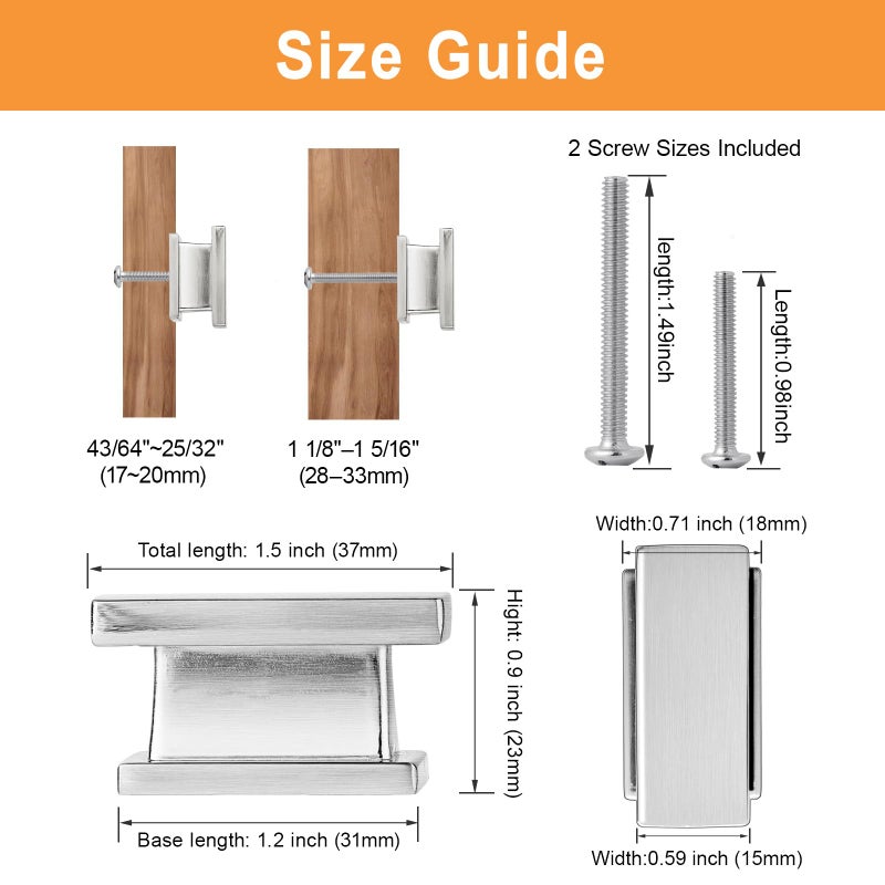 Vehcil 10 Pack Square Cabinet Knobs Brushed Nickel Single Hole Silver Kitchen Cabinet Knob Cabinet Handles Hardware For Cupboard Closet Bathroom Dresser Drawer Knobs Solid Zinc Alloy - Image 5