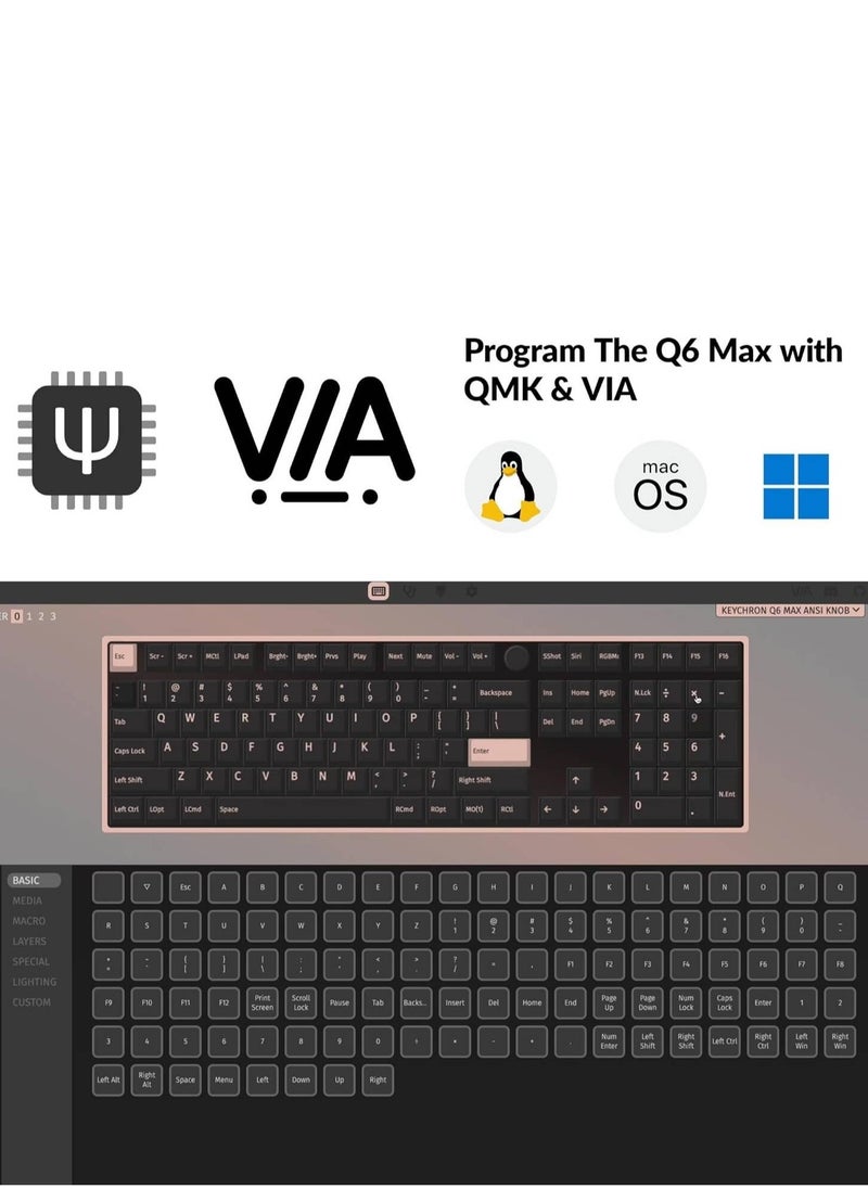 Keychron Keychron Q6 Max QMK/VIA Wireless Mechanical Keyboard, Gateron Jupiter Red Switches, Fully Assembled Knob, Tri-Mode Connectivity (2.4GHz, BT, Wired), English-Arabic Layout, Q6M-M1-AR  - Image 3