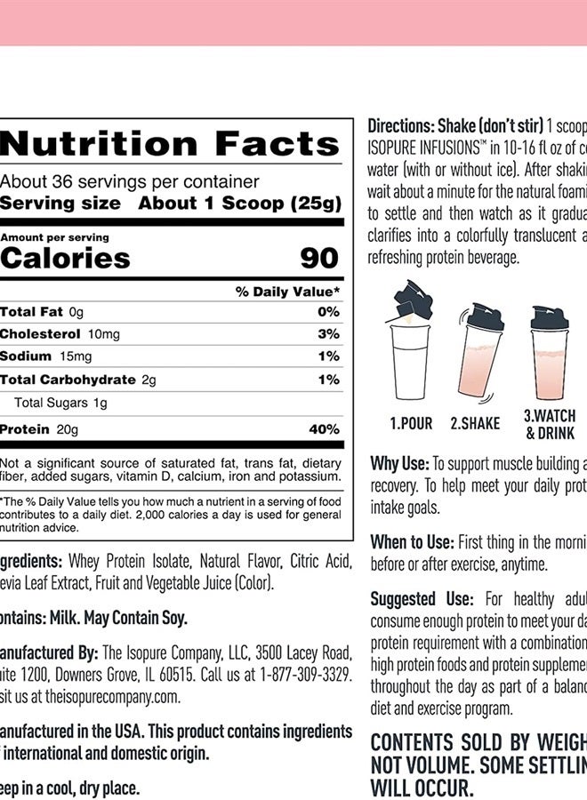 Isopure Protein Powder, Clear Whey Isolate Protein, Post Workout Recovery Drink Mix, Gluten Free with Zero Added Sugar, Infusions- Tropical Punch, 36 Servings - Image 3
